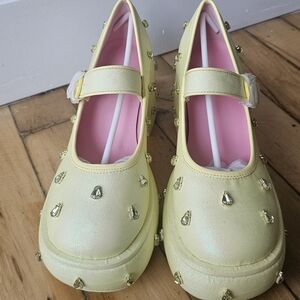 Kids Yellow Mary Jane Shoes with Gem Accents
